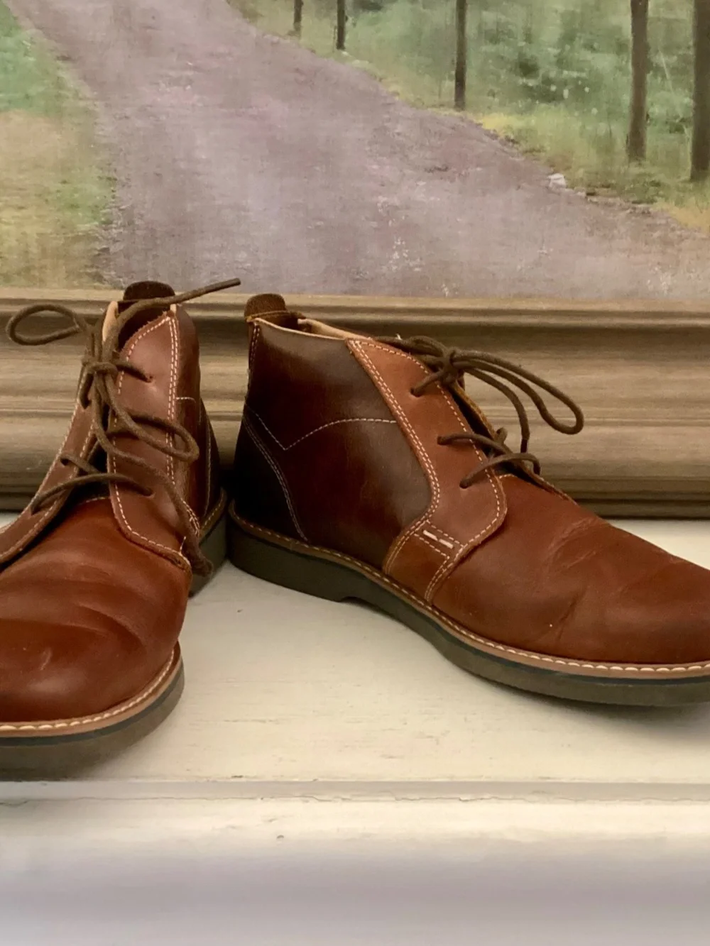 Men's Nunn Bush Barklay Plain Toe Chukka Brandy Crazy Horse Leather 9.5 M Boots